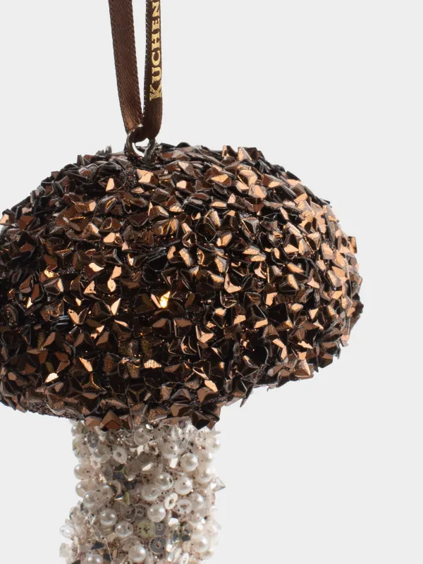 Christmas tree toy, 8 cm, foam/plastic, champagne, Mushroom, Figure sparkle, image-2