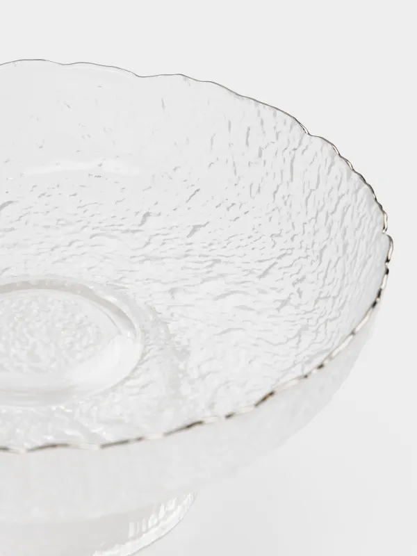 Fruit vase, 20x8 cm, on a leg, glass, with silver edging, Nautilus silver, image-3