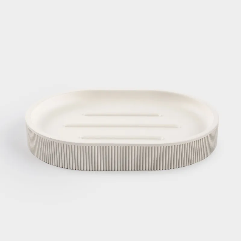 Soap dish, 13x10 cm, polyresin, oval, milky, White stripes