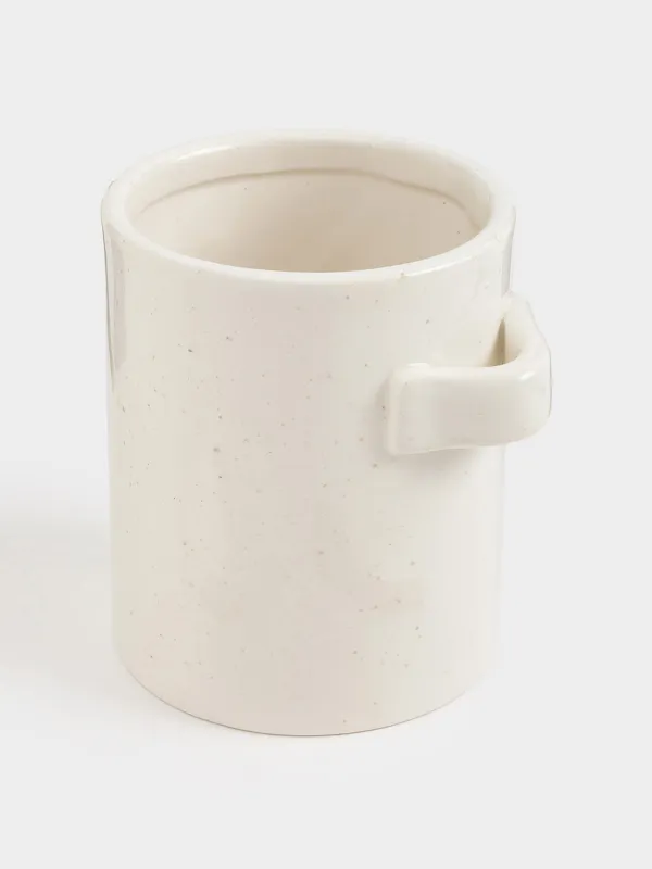 Storage container, 16 cm, 750 ml, with spoon, ceramic / wood, milky, speckled, Delicia, image-6