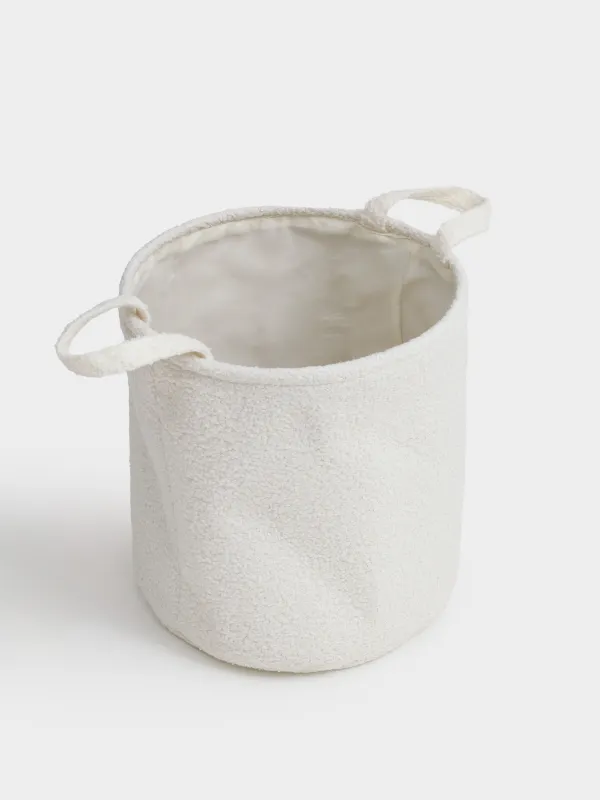 Laundry storage bag, 36x38 cm, with handles, Boucle, round, milky, Boucle, image-1