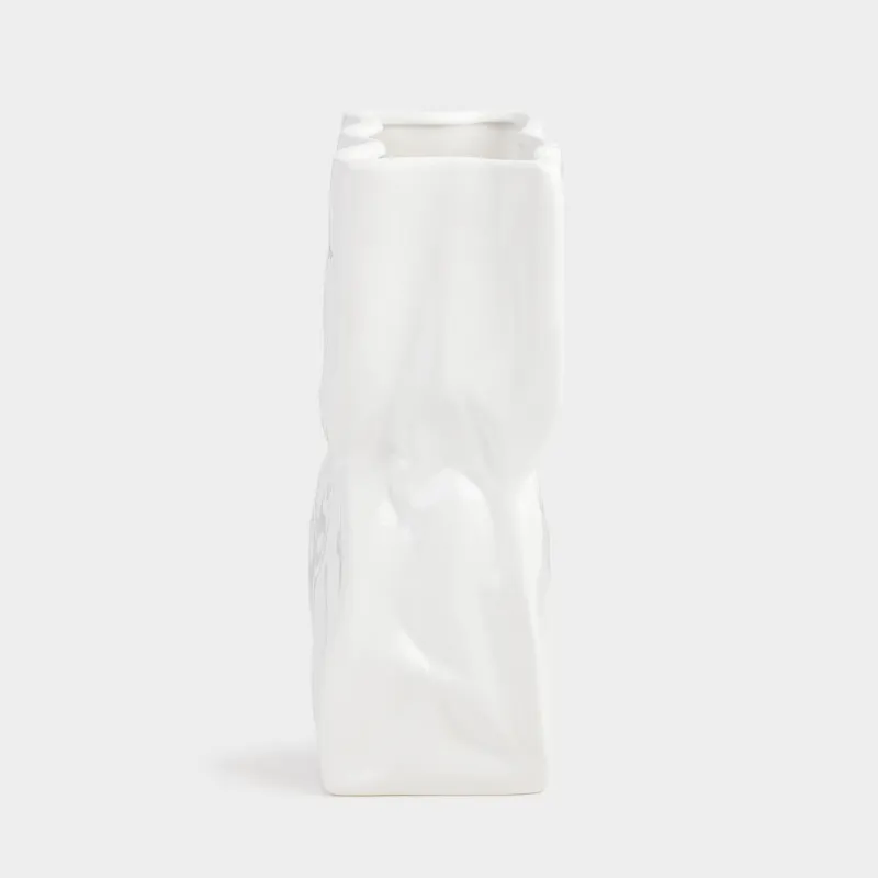 Flower vase, 24 cm, ceramic, white, Crease, Crumple, image-3