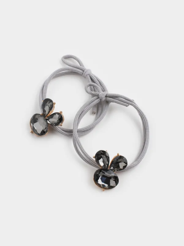 Elastic hair band, 4 cm, 2 pcs, polyester / plastic, black, Bunnies, Gracile