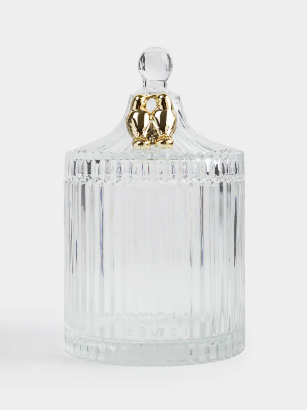 Storage container, 17x10 cm, 550 ml, with lid, glass R / metal, Golden dragonfly Selene, image-1