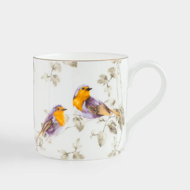 Mug, 380 ml, porcelain F, with golden edging, Painted fairywren, Paradise bird