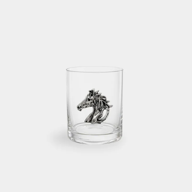 Drinking glass, 10 cm, 340 ml, glass/metal, Silver horse, Lux elements
