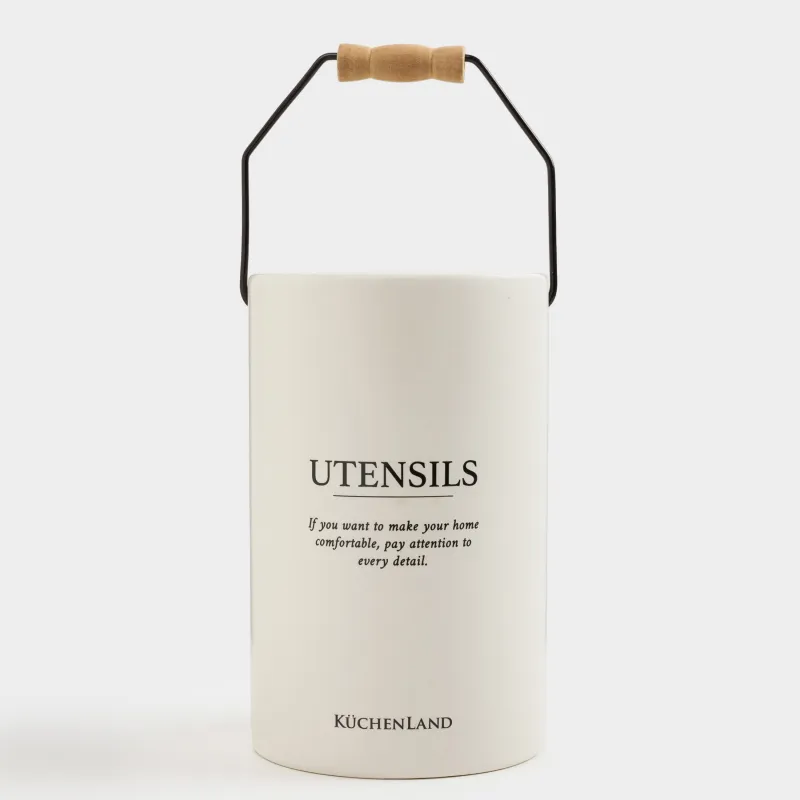 Kitchen accessories stand, 17 cm, with handle, ceramic / metal, milky, Course, image-1