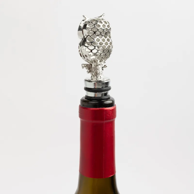 Beverage bottle stopper, 11 cm, metal/rhinestones, silver, Owl, Birds, image-3