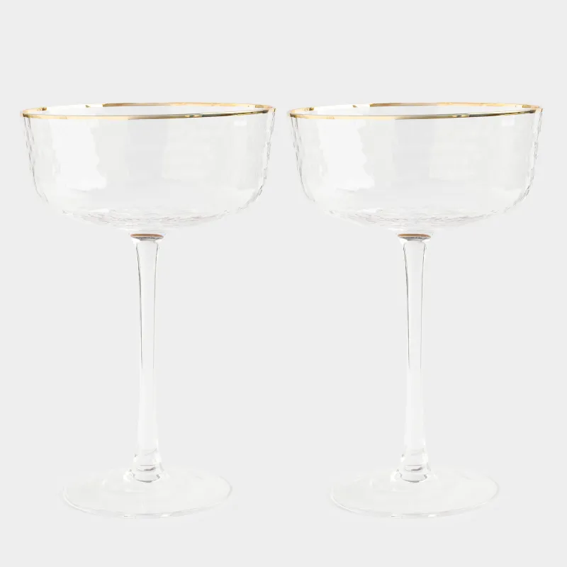 Drinking glass, 170 ml, 2 pcs, glass, with golden edging, Ripply gold, image-0