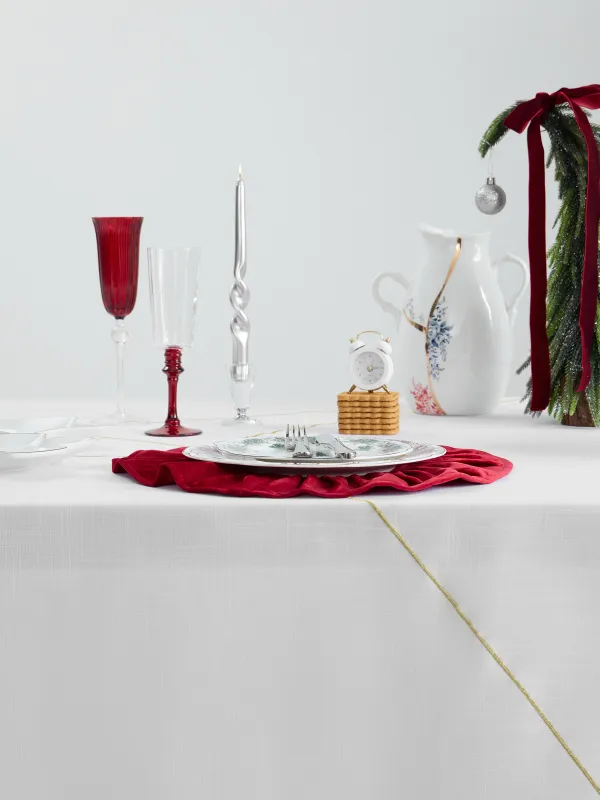 Tablecloth, 170x250 cm, polyester, white, Golden lines, Revival gold, image-4