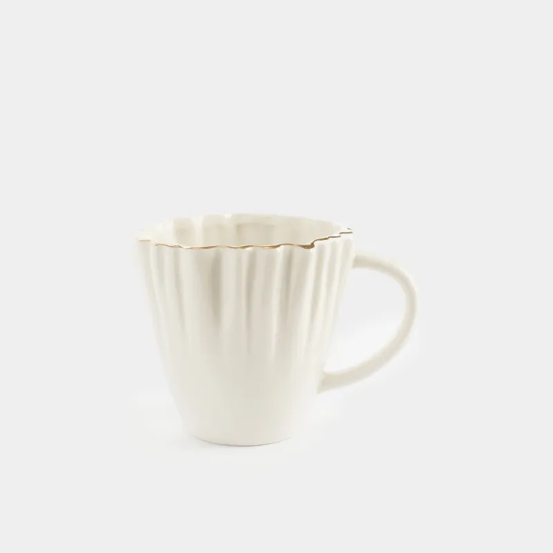 Mug, 400 ml, porcelain P, with golden edging, Crumpled effect, Crumple gold