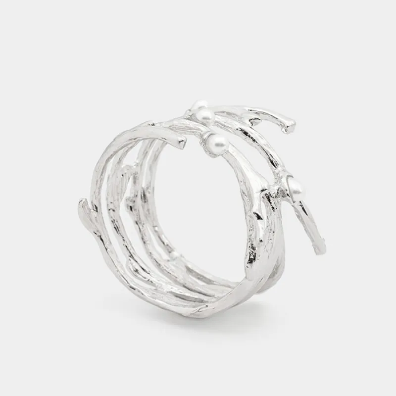 Napkin ring, 4 cm, metal / plastic, Silver, Pearls, Pearl