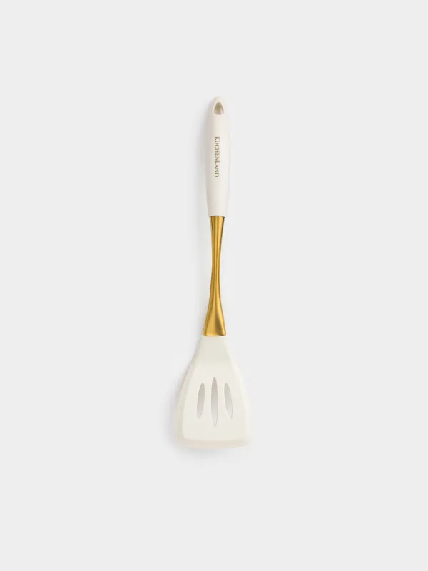 Spatula, 36 cm, with slits, silicone / steel, milky gold, Pintino, image-0