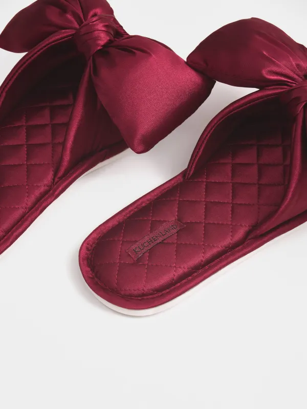 Women's slippers, homewear, size 36-37, satin, burgundy, Bow, Bow tape, image-3