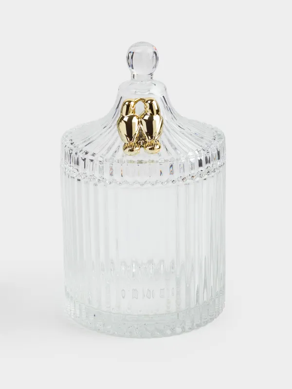 Storage container, 17x10 cm, 550 ml, with lid, glass R / metal, Golden dragonfly Selene, image-0