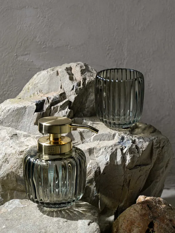 Liquid soap dispenser, 330 ml, glass / plastic, green-gold, Artemis, image-5