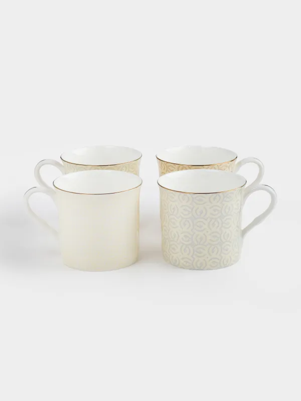 Mug, 330 ml, 4 pcs, porcelain F, mix, with golden edging, Patterns, Geometry, image-1