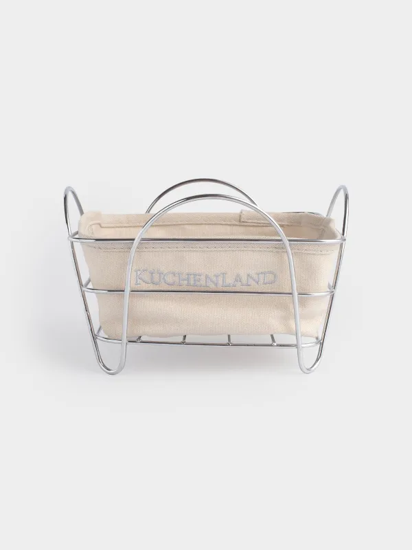 Bread basket, 21x21 cm, cotton/metal, square, Grey/silver, Twist silver, image-0
