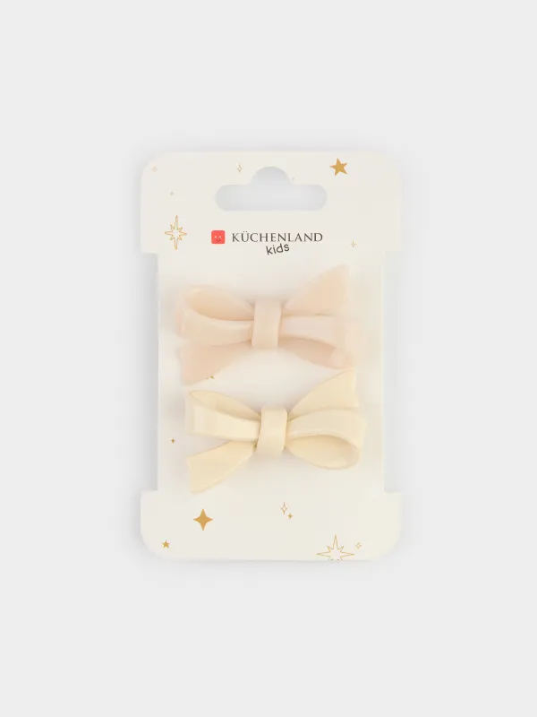 Hair tie set, 6 cm, 2 pcs, for children, acrylic / polyester, pink / milk, Bow, Gracile, image-3