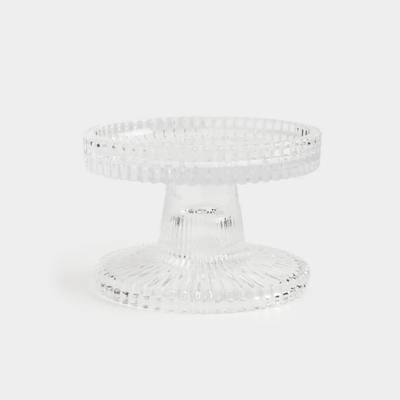 Candlestick, 9 cm, for a thin / cylindrical candle, on a leg, glass, Ribedic