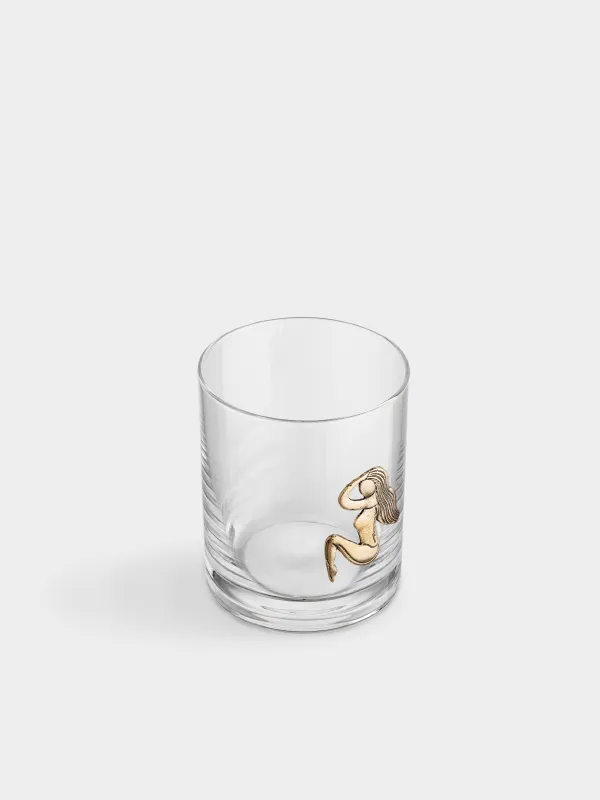 Drinking glass, 10 cm, 340 ml, glass/metal, golden, Virgo, Zodiac, image-1