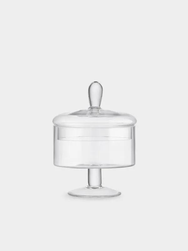 Candy bowl, 13x17 cm, 750 ml, on the leg, with lid, glass, Clear, image-1