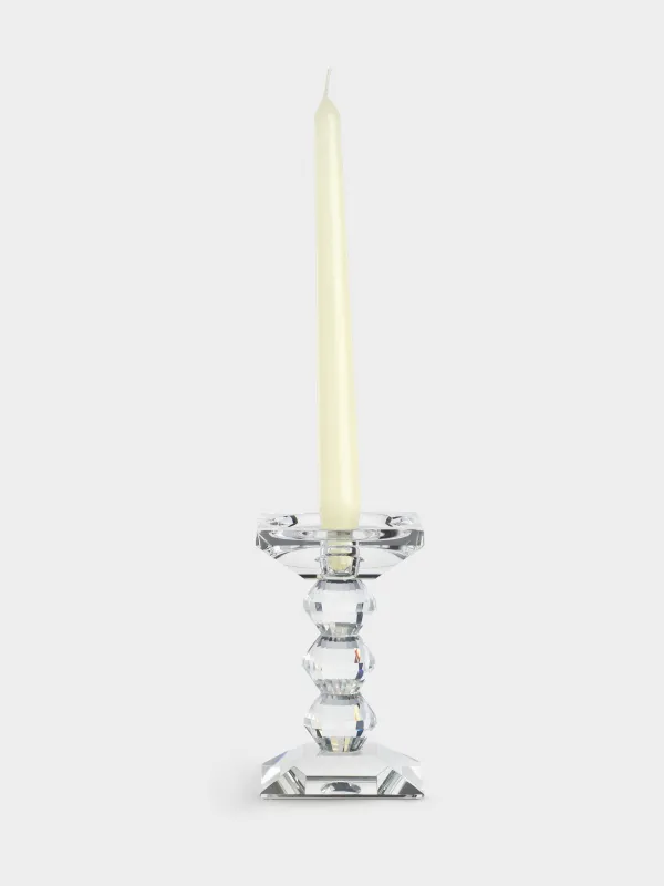 Candle holder, 15 cm, for cylindrical / thin candles, on a leg, glass, Lux crystal, image-4