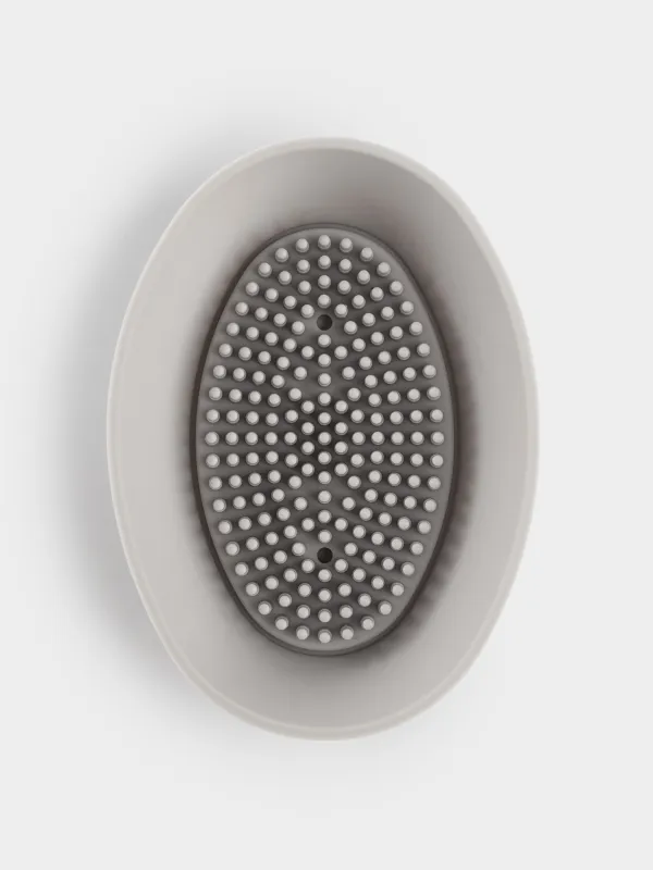 Soap dish-cleaning brush, 14x9 cm, silicone, oval, grey-beige, Manny, image-3