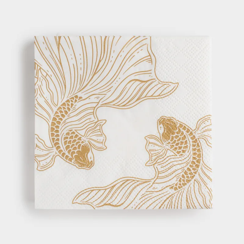 Paper napkins, 21x21 cm, 20 pcs, square, white, Fish, Goldfish