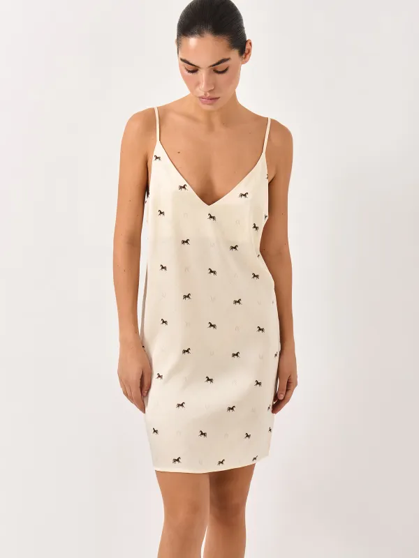 Women's dress, homewear, mini, size L, with straps, polyester / elastane, milky, Horses, Luanne, image-3