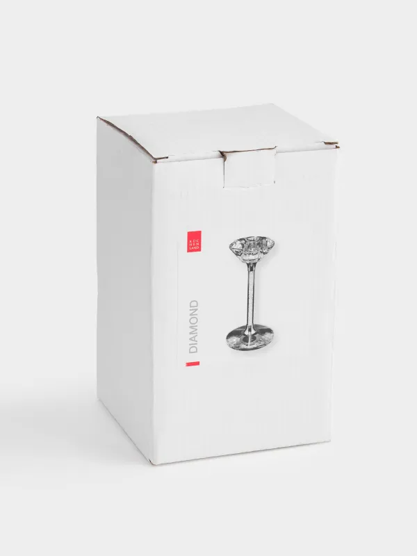 Candlestick, 15 cm, for a thin candle, on a leg, glass / rhinestones, Silver crystals, Diamond, image-4