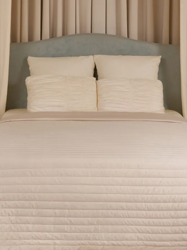 Bedspread, 220x240 cm, quilted, velvet/microfiber, beige, Stripes, Stitch velvet, image-1