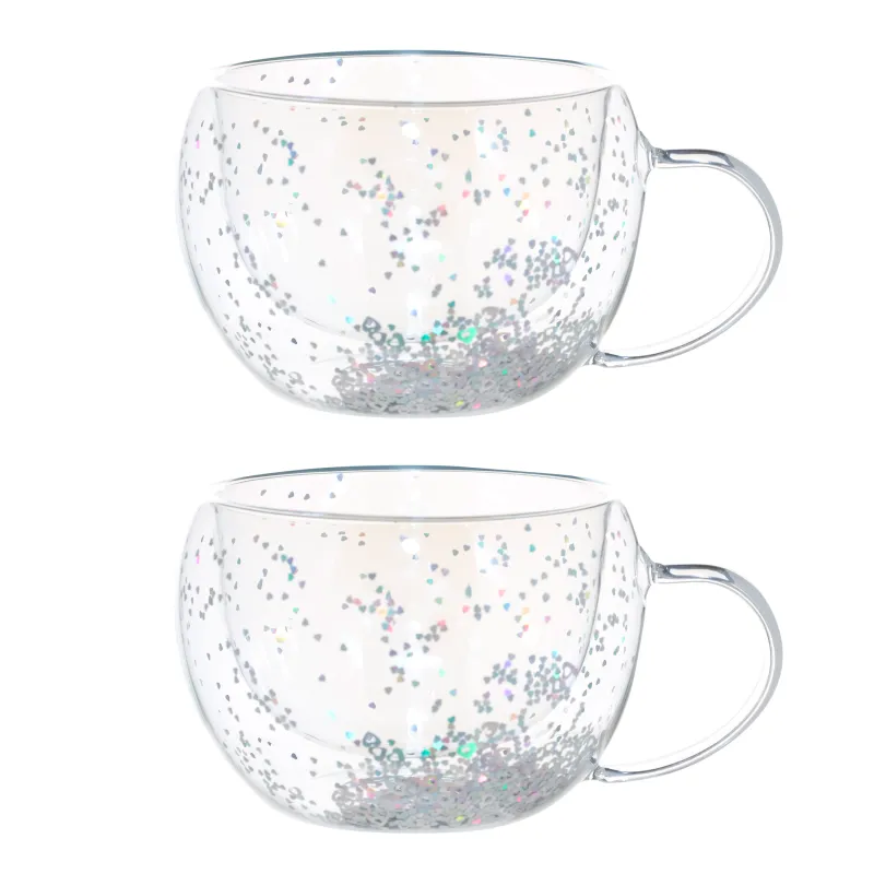 Mug, 270 ml, 2 pcs, B glass, mother of pearl, with silver hearts, Air sparkly, image-0