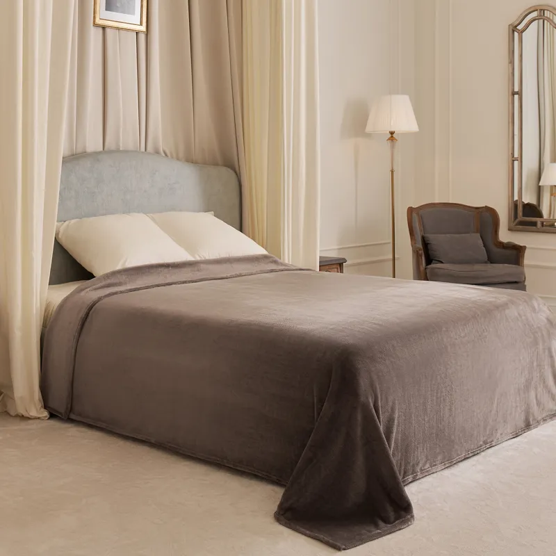 Bedspread, 220x240 cm, flannel, light grey, Flannel