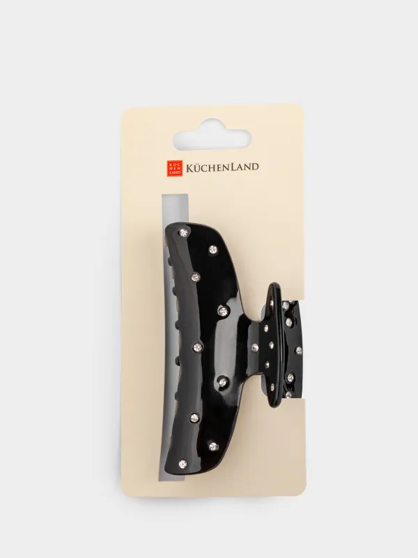 Hair clip, 9 cm, acrylic / metal, black, Crab in rhinestones, Hair basic, image-5