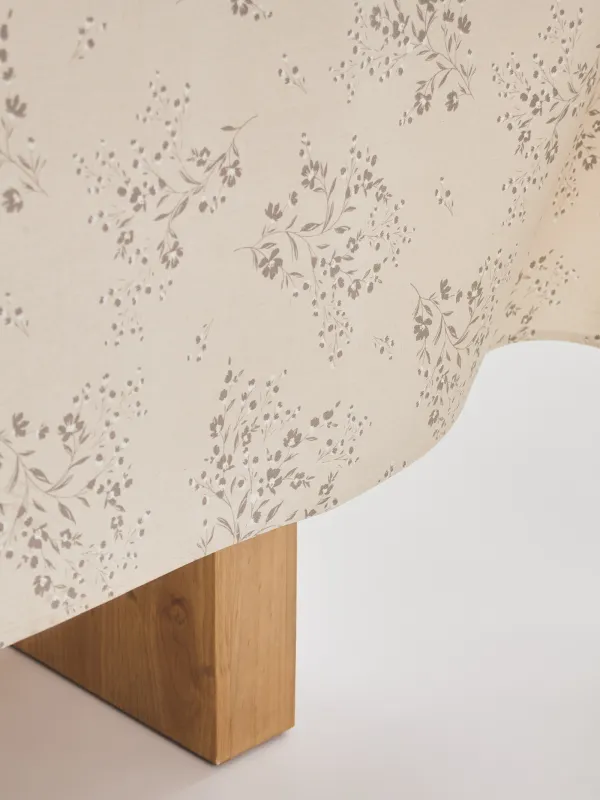 Tablecloth, 160x160 cm, PU coated, polyester / viscose / linen, beige, Branches with flowers, Branches, image-7