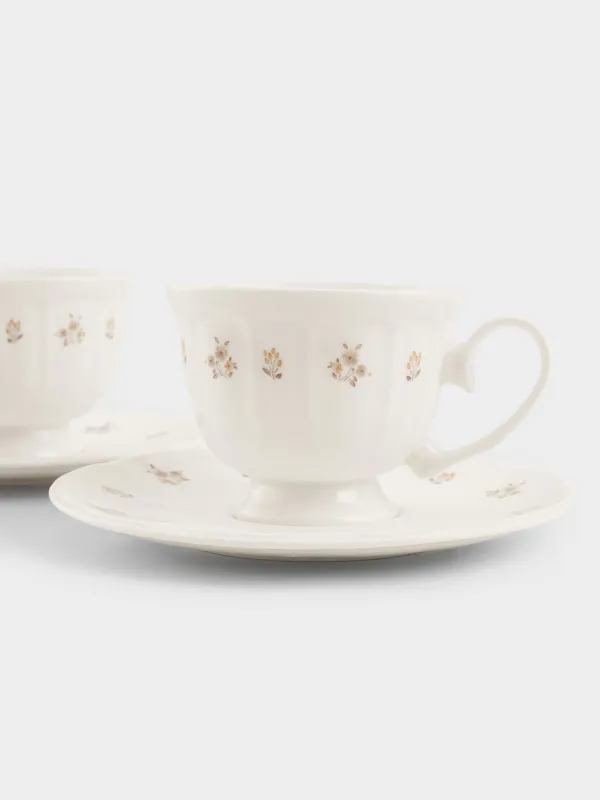 Tea pair, 2 persons, 4 items, 180 ml, porcelain N, white, Vintage flowers, La flore, image-1