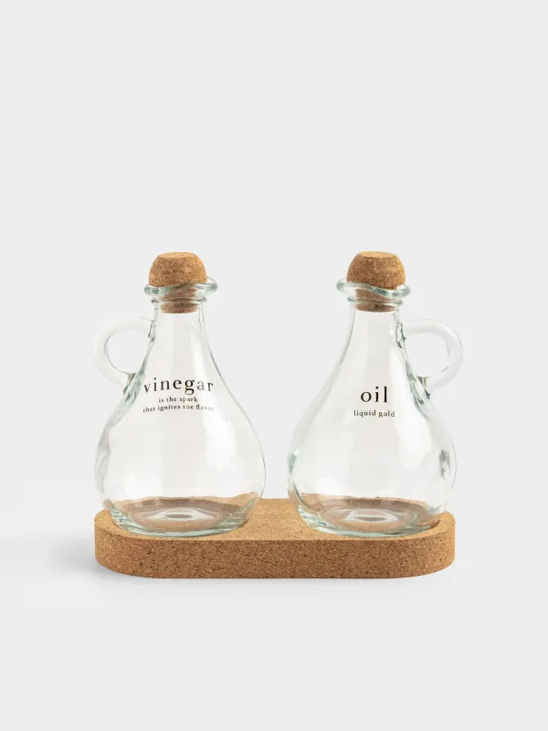 Oil and vinegar set, 300 ml, 2 pcs, on a stand, glass / cork, Clear cork, image-0