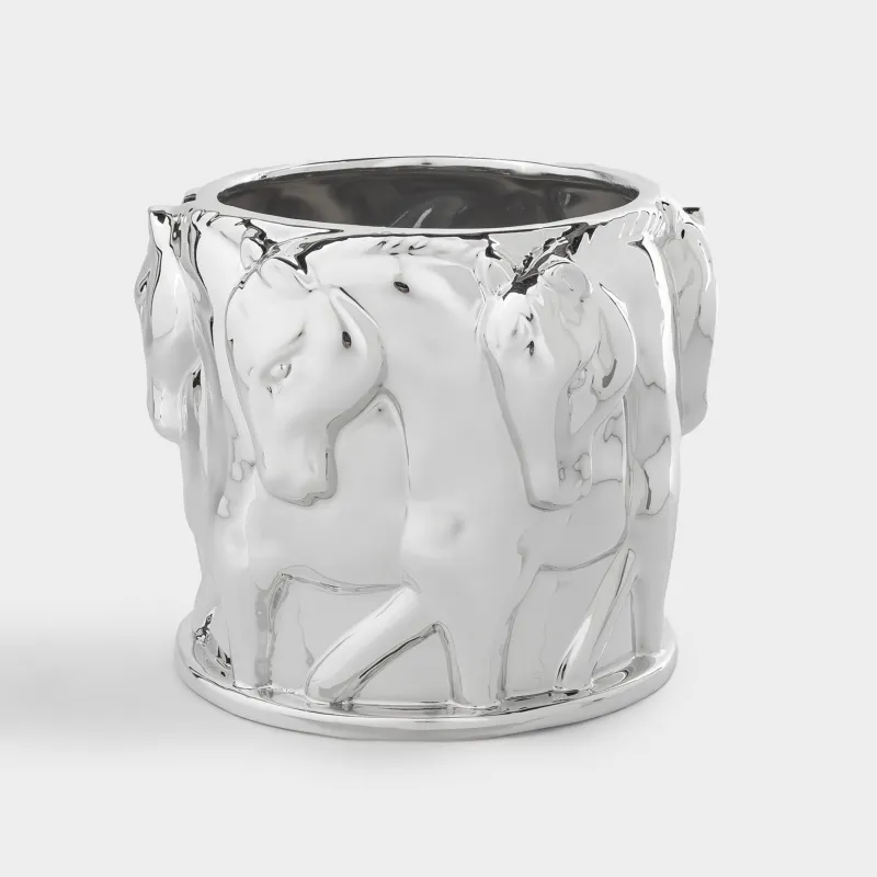 Planter, 13x14 cm, porcelain P, silver, Horses, Horse silver