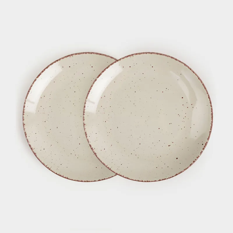 Snack plate, 21 cm, 2 pieces, ceramic, beige, speckled, Speckled