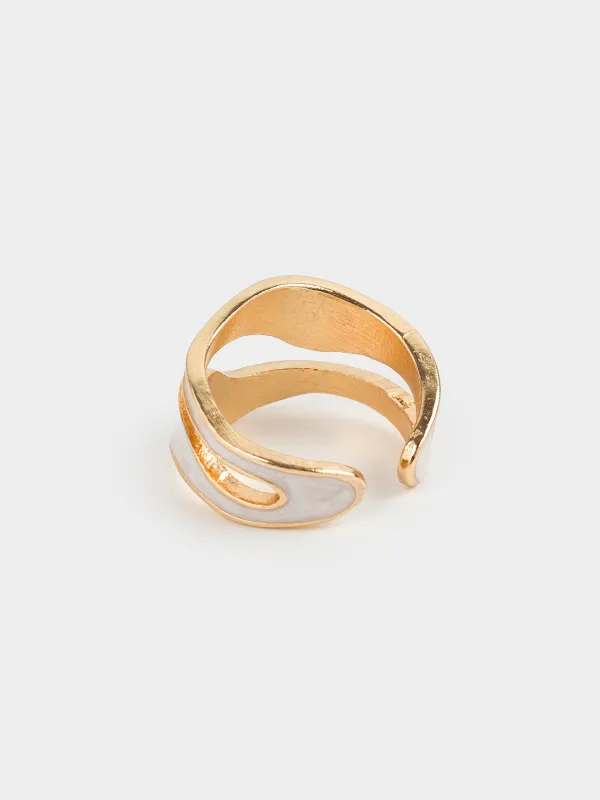 Ring, size S-M, single size, metal / acrylic, golden beige, Jewelry, image-2