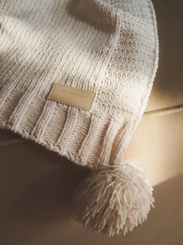 Blanket, 130x170 cm, with pompoms, chenille / lurex, milky, Chenill, image-4