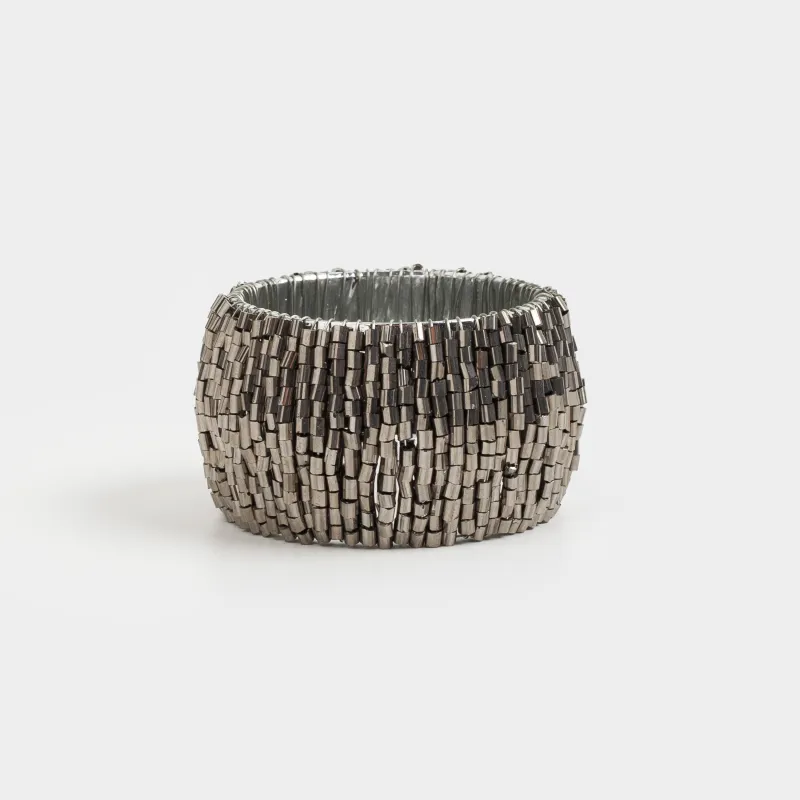 Napkin ring 5 cm, 2 pcs, beads, round, dark gray, Shiny beads, image-2