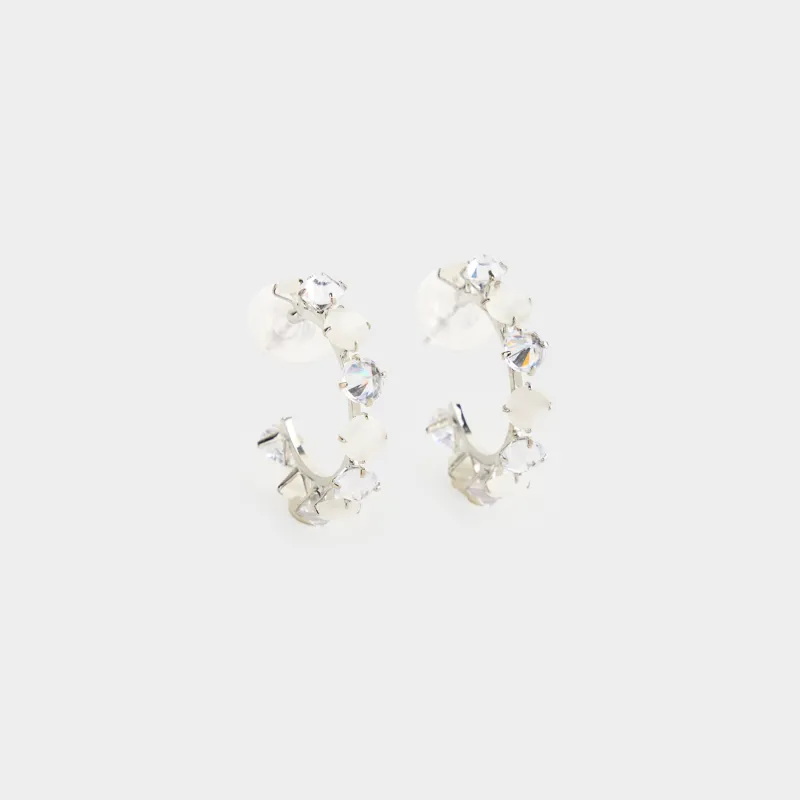 Stud earrings, 3 cm, 2 pcs, metal / Zircon/opal, Silver, Crystals, Jewelry crystal