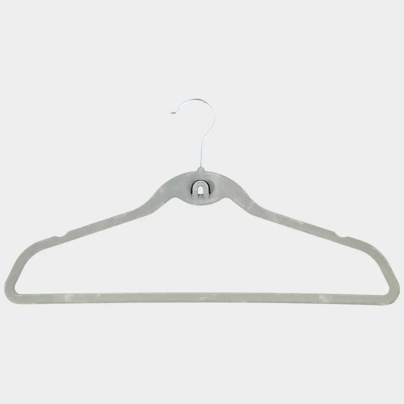 Hanger-hangers, 44 cm, 4 pcs, with a loop for the second hangers, flock, gray, Household, image-1