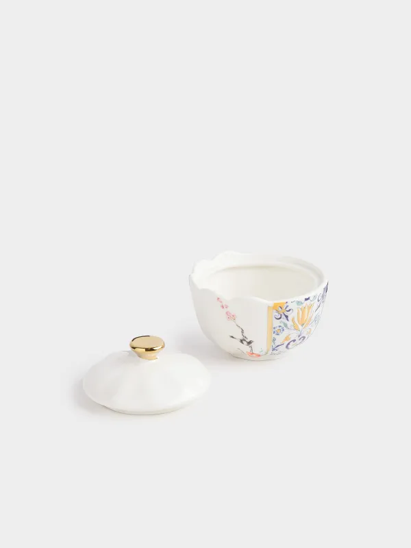 Sugar bowl, 10 cm, 160 ml, porcelain N, white and gold, Kintsugi, Kintsugi, image-3