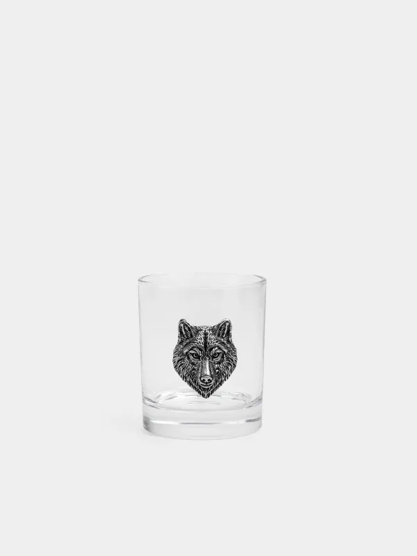 Drinking glass, 10 cm, 340 ml, glass / metal, Silver wolf, Lux elements, image-0