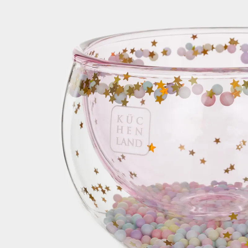 Mug, 270 ml, with balls, glass B, pink, Stars, Air sparkly, image-4