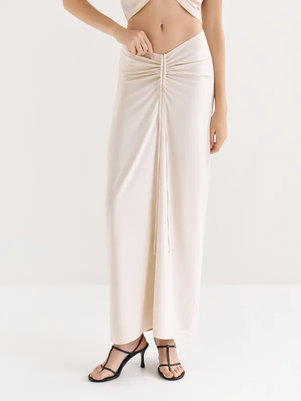 Women's skirt, maxi, size L, with an assembly, viscose / polyester, graphite, Ametina, image-1