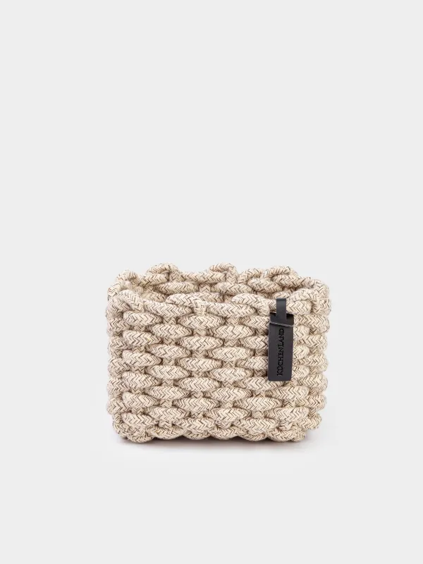Storage basket, 15x20x13 cm, cotton/polyester, rectangular, beige, Cozy striped, image-0